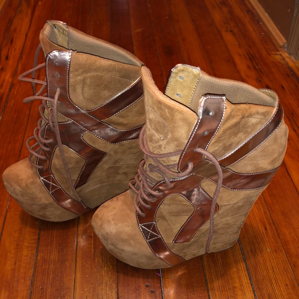 Jeffrey Campbell Brown and Tan Ankle Boots